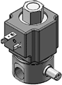 Technical drawing — MODEL BP21 MANUAL OVERRIDE 2WNO BODY PORTS DIN STYLE COIL