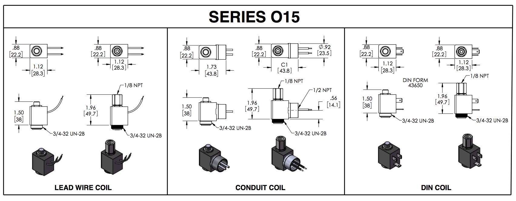 Series O15 solenoid operator dimension drawings
