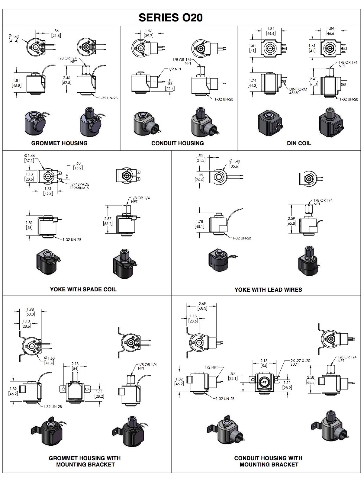 Series O20 solenoid operator dimension drawings