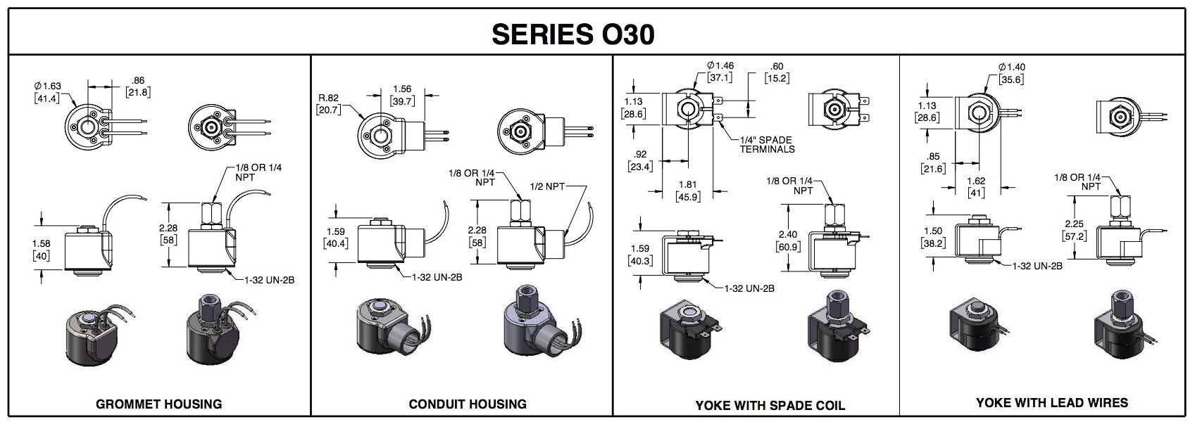 Series O30 solenoid operator dimension drawings