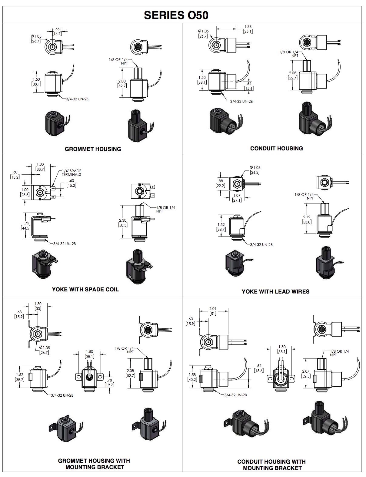 Series O50 solenoid operator dimension drawings