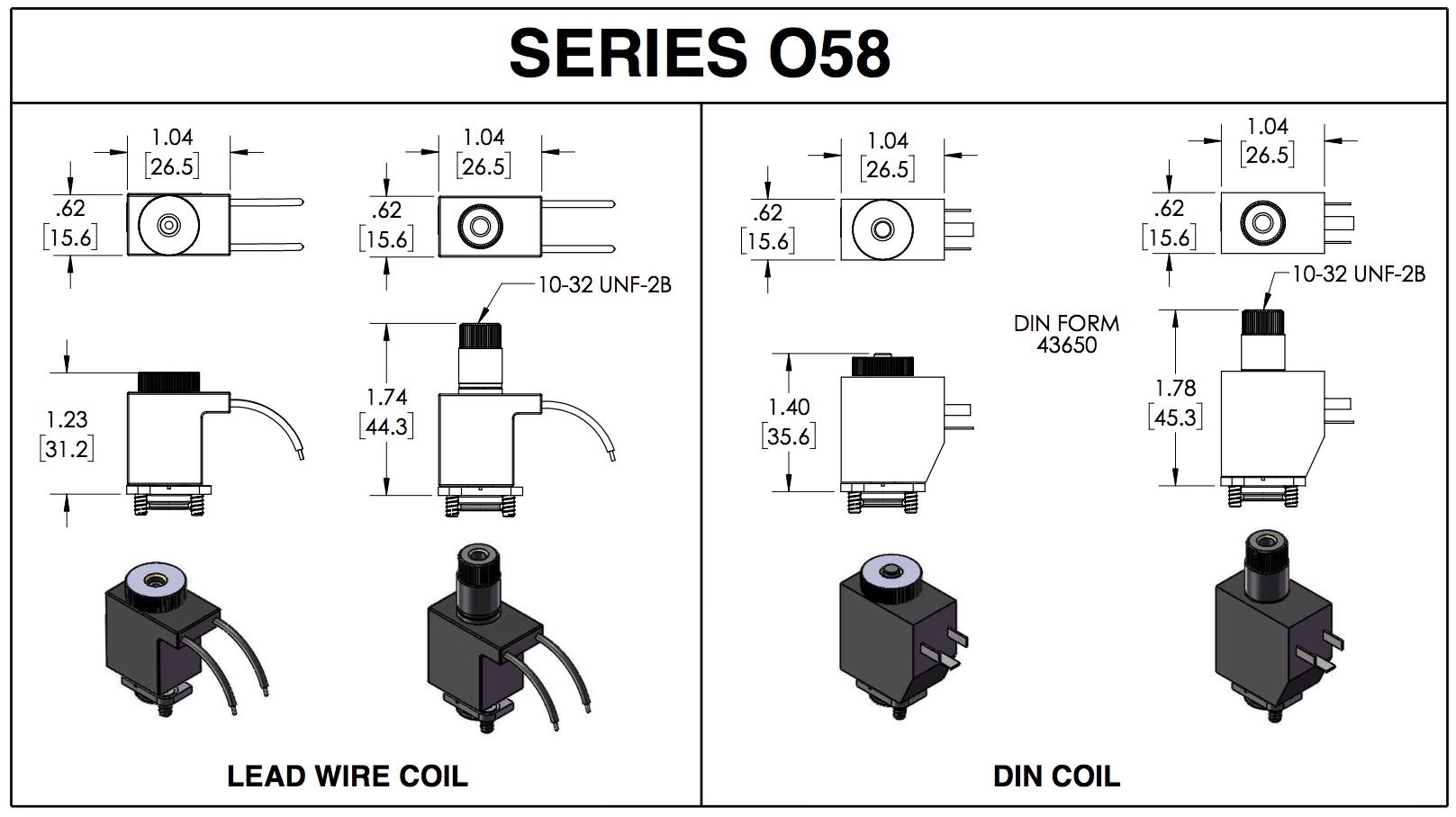 Series O58 solenoid operator dimension drawings