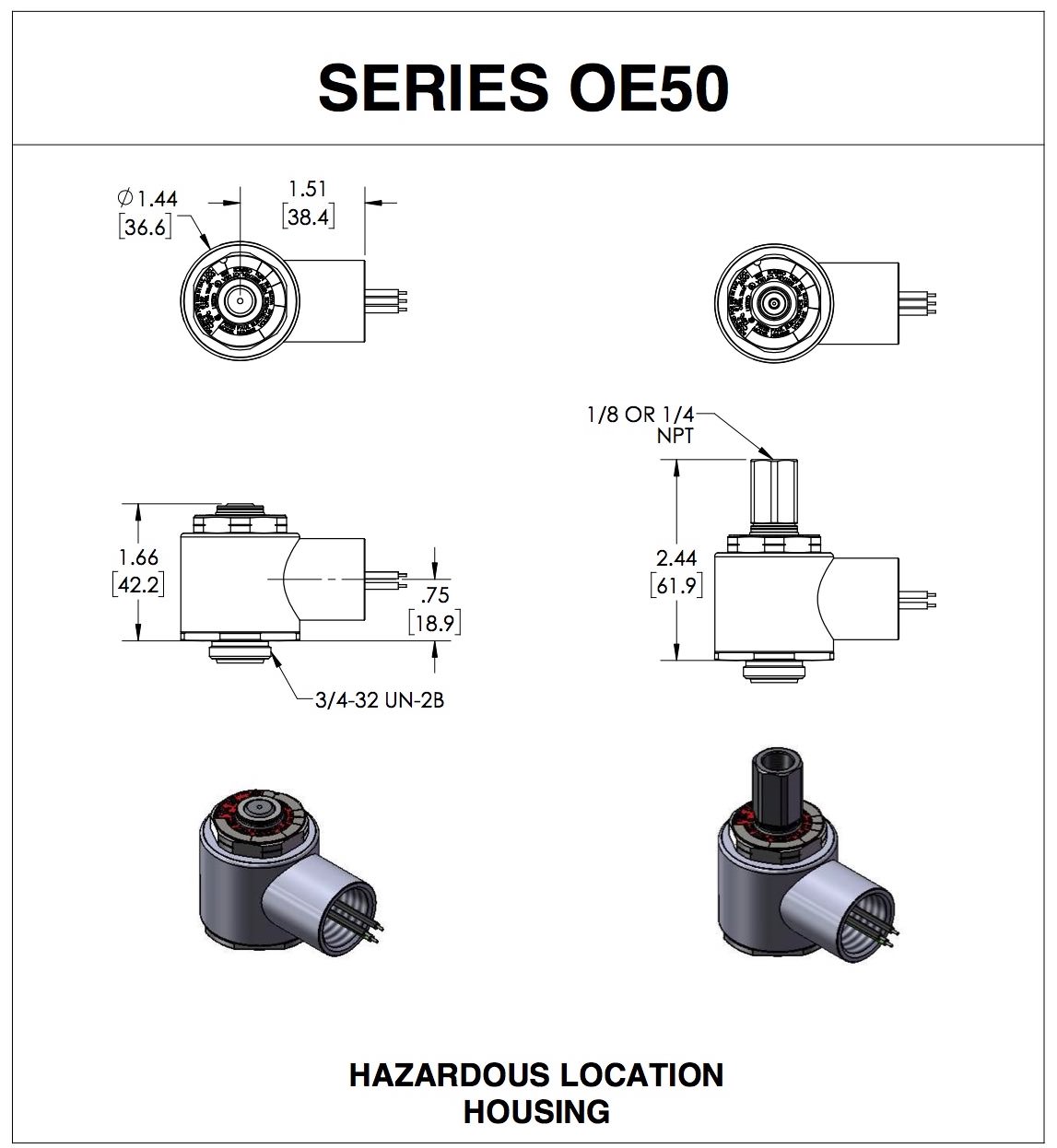 Series OE50 solenoid operator dimension drawings