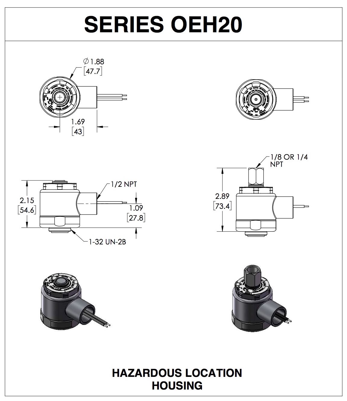 Series OEH20 solenoid operator dimension drawings