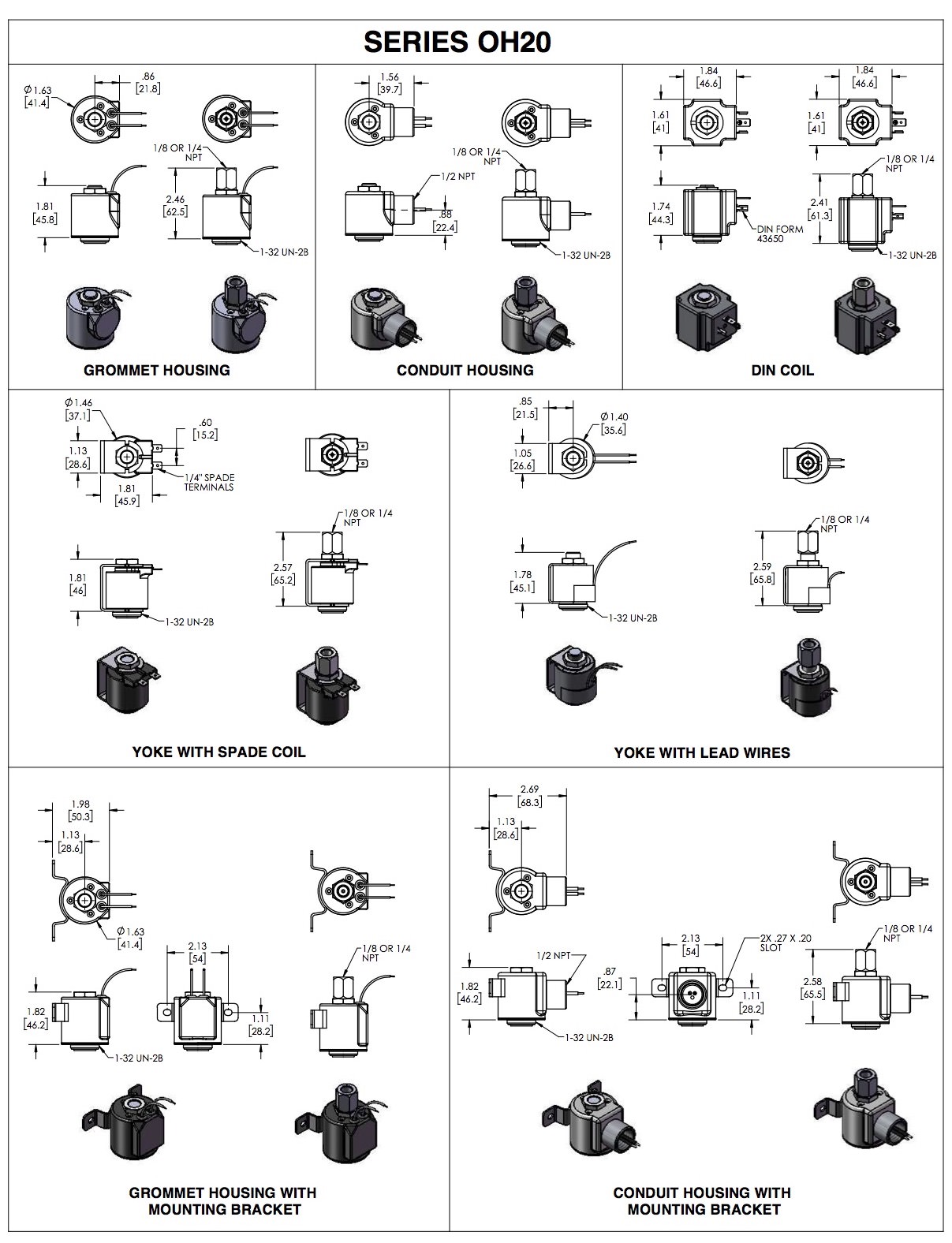Series OH20 solenoid operator dimension drawings