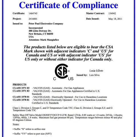 CSA Certification for CI Solenoid Valves used in Hazardous Locations