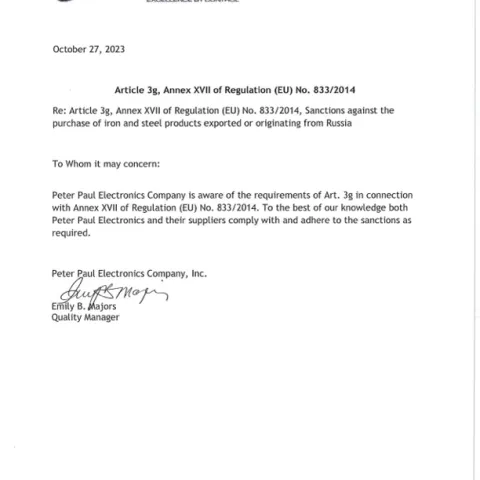 Declaration Art 3 EU No 833 2014 - Sanctions on materials from Russia