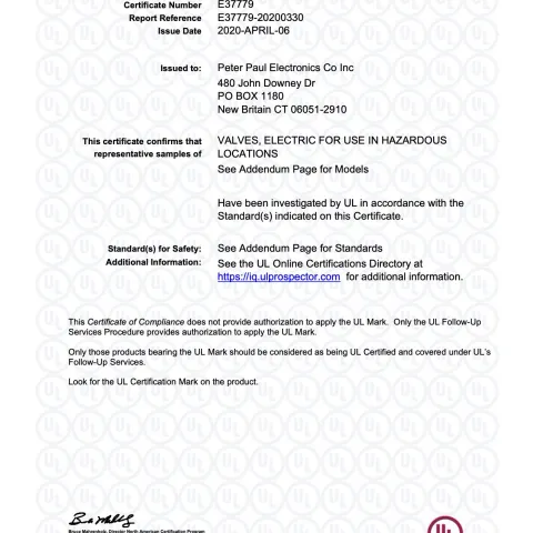 cULus CERTIFICATION FOR LOW WATT SERIES 20 SOLENOID VALVES USED IN HAZARDOUS LOCATIONS