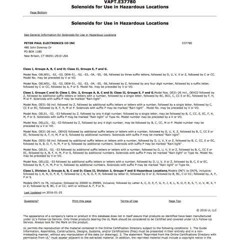UL Certification for Solenoid Operators used in Hazardous Locations